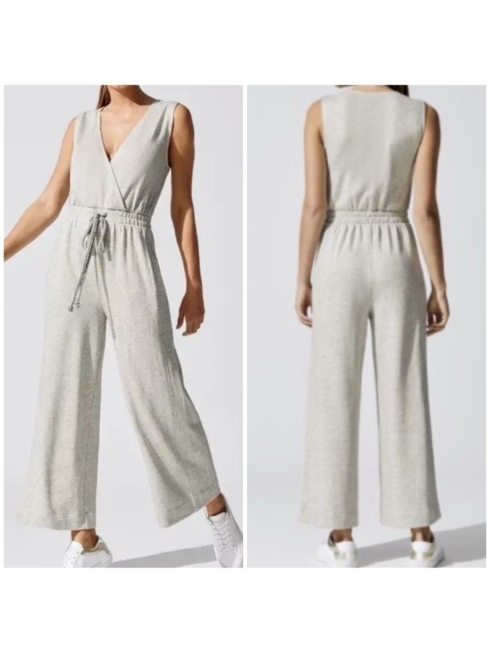 Carbon 38 The Drawstring French Terry Jumpsuit in Light Grey
